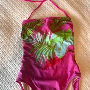 Pink floral one piece bathing suit